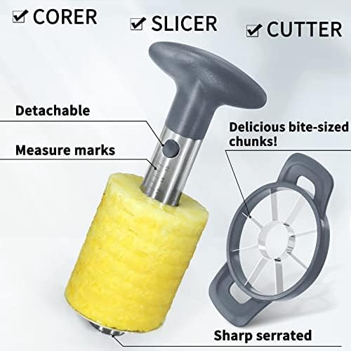 Newness Pineapple Corer and Slicer Tool, Robust Pineapple Core Remover with Upgraded Cutter & Reinforced Thicker Blade, Stainless Steel Kitchen Fruit Gadget for Diced Pineapple Rings (Grey)