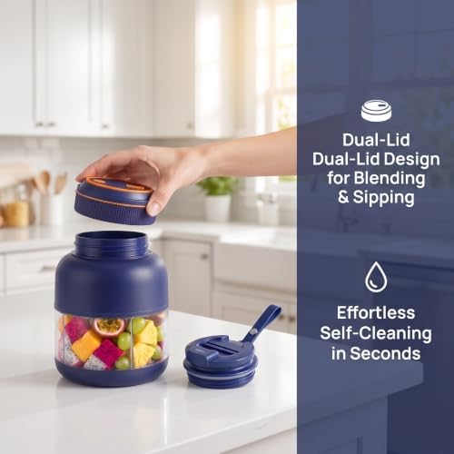 Portable Juicer Blender Cup with Dual Lid，White (800 mL) - Image 6