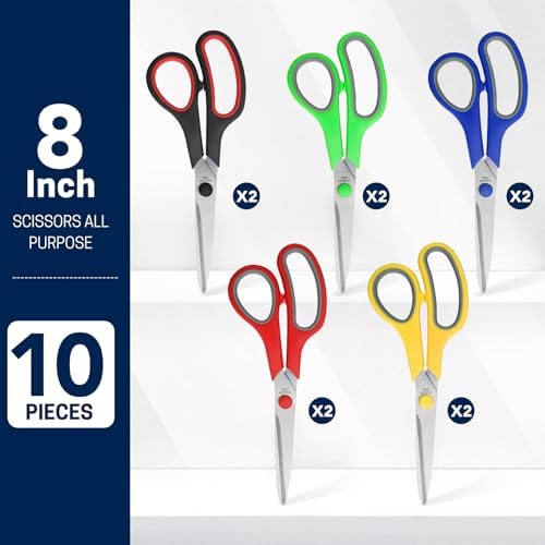10 Pack 8" Scissors All Purpose, Heavy Duty Scissors for Office