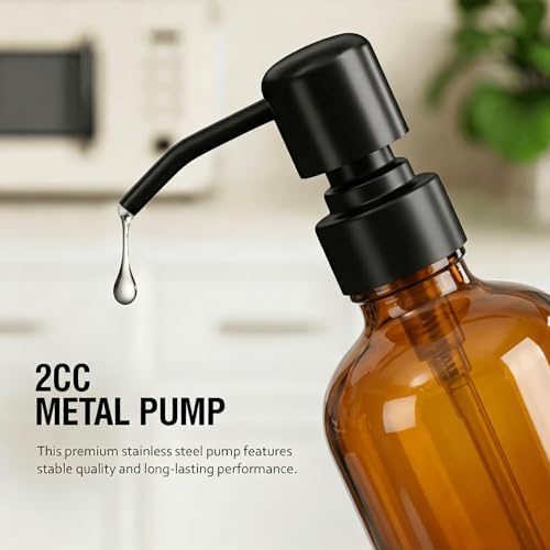 Soap Dispenser Set with Ceramic Tray, Amber & Black