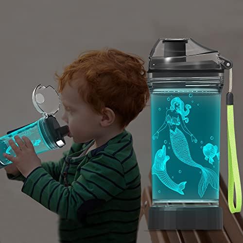 Light Up Kids Water Bottle with 3D Mermaid Design- 14 OZ Tritan BPA Free Eco-Friendly - Cool Drinking Cups Gift for School Kids Boy Girl Child Christmas Holiday