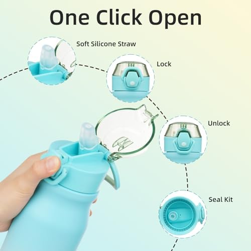 BJPKPK 25 oz Insulated Water Bottle, Straw, Handle, Stainless Steel Flask - Image 3