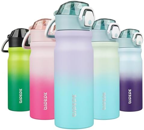 BJPKPK 18 oz Water Bottle with Straw & Handle, Insulated Stainless Flask by BJPKPK