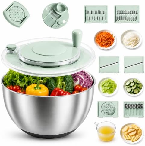 Stainless Steel Salad Spinner, 4.25Qt Lettuce Spinner with 5 Blade Slicer
