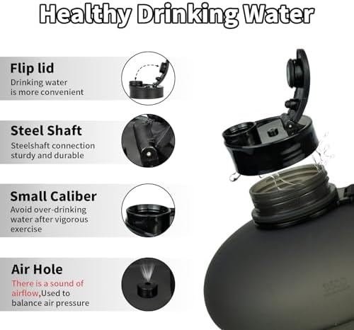 1 Gallon Water Bottle - 128 oz With Flip Lid, Measurements Marked, Leak Proof BPA Free Jug for Gym, Sports - Matte Black