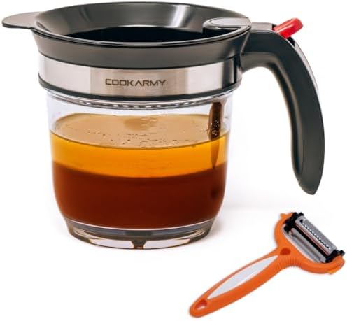 4-Cup Fat Separator for Cooking, Bottom Release and Oil Strainer