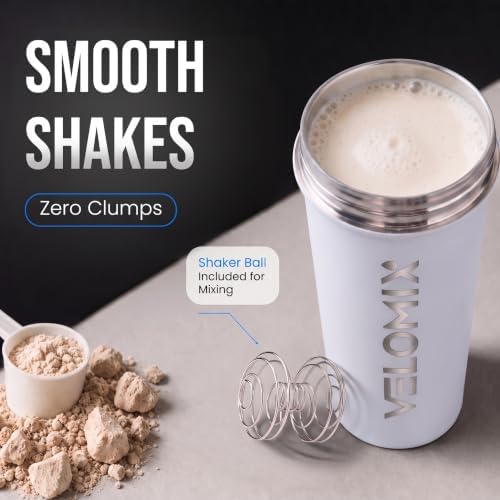 VELOMIX 24oz Stainless Steel Shaker Bottle with Wire Whisk (White) - Image 4