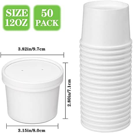 Wuadua 12 oz Disposable White Paper Soup Containers with Lids- 50 Pack - Image 2
