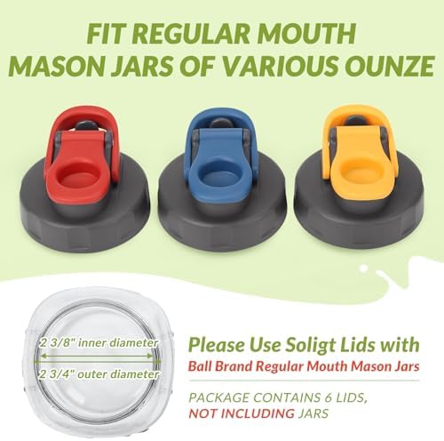 6 Pack Mason Jar Lids, Regular Mouth Pour Spout Flip Cap Lids for Ball Brand Mason Jars, Leak Proof Airtight for Drinking Salad Dressing & Food Storing (jars are not included)
