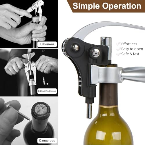 Wine Bottle Opener Gift Set - 8 PCS Corkscrew Opener with Wood Case, Stainless Steel Opener Kit for Birthdays & Weddings