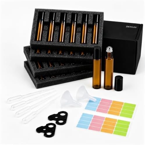 24Pack 10ml Amber Glass Roll On Bottles for Essential Oils &Perfume by Unknown
