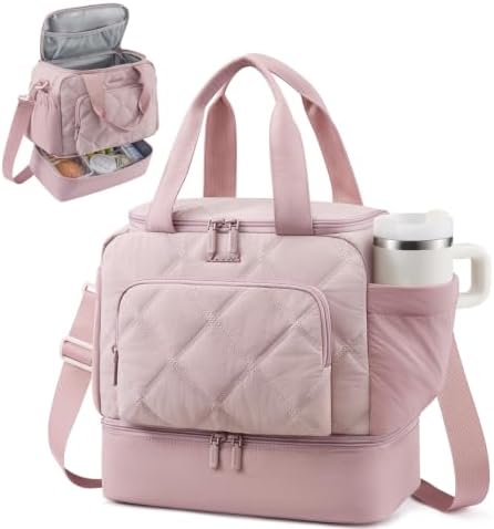 Insulated Lunch Bags for Women, Double Deck Pink Lunch Box