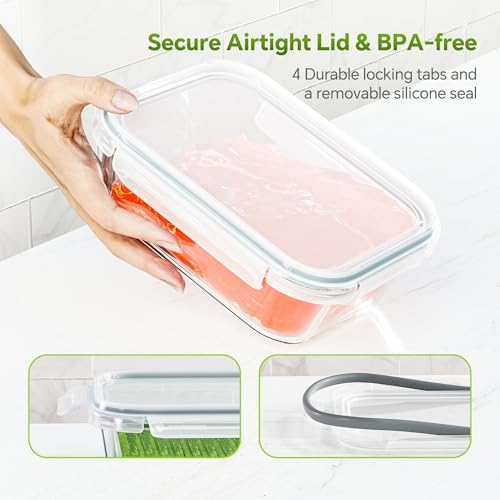 3-Pack 35 oz Borosilicate Glass Food Storage Containers with Lids, Stackable Airtight Glass Meal Prep Containers for Lunch & Leftover, BPA-Free & Leak Proof, for Microwave, Oven, Dishwasher