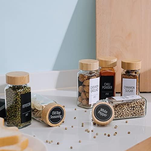 36-Pack Empty Glass Spice Jars with Labels, 4 oz, Bamboo Lids