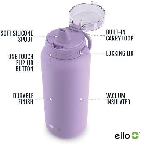 Cooper 22oz Stainless Steel Water Bottle with Straw and Carry Handle, Double Walled and Vacuum Insulated Metal, Leak Proof Locking Lid with Soft Silicone Spout, Reusable, BPA Free, Lilac