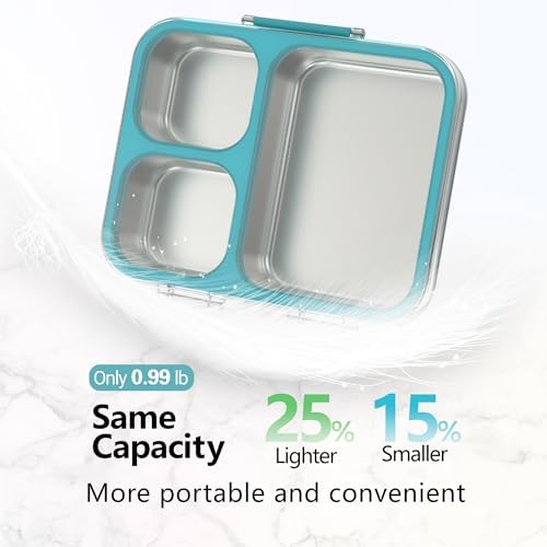 Stainless Steel Bento Lunch Box 3-Compartment, 4.2Cups, Blue