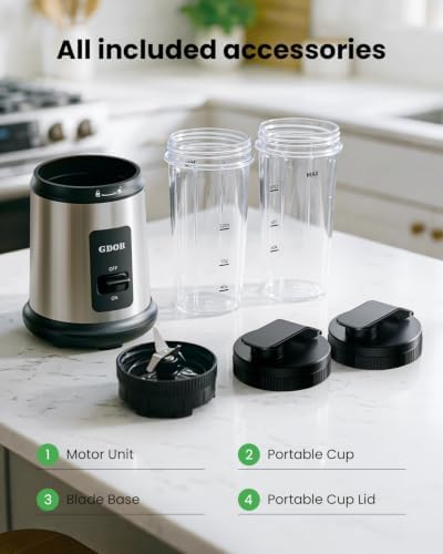 GDOR Personal Blender, 400W Smoothie Maker with 17.6oz Travel Cup, Silver - Image 4