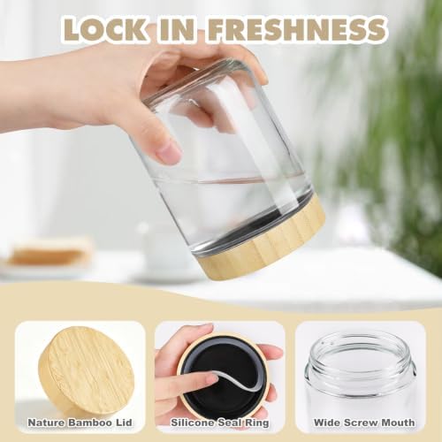 Overnight Oats Containers with Lids, 16oz Glass Jars with Bamboo Lids 6pcs