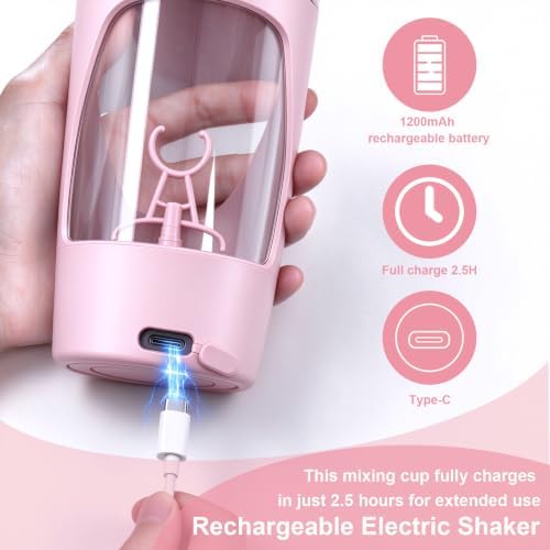 Electric Protein Shaker Bottle with Storage, USB-C, 24 oz, Pink