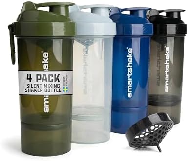 Smartshake O2GO ONE 4 Pack 800 ml/27 oz Protein Shaker Bottle | Silent Mixing | Leak-Proof Shaker Bottle | Shaker Cups For Protein Shakes | Gym Shaker Bottle | BPA-Free, Dishwasher Safe - Multicolor by Smartshake