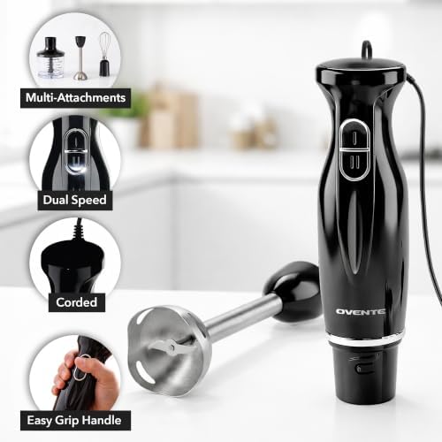 Electric Hand Blender Set with 2 Mixing Speeds, Black HS565B