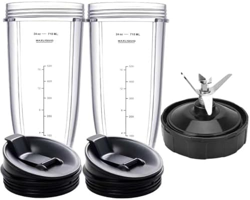 2 Packs Blender Cups & 7 Fins Blender Blade Replacement Compatible with Ninja Blenders BN401 BN751 BN801 BL642 BL480-30 BL490-30 BL640 CT680 CT640C CT641 NN100 NN210 NN102 BL2012 by NinjaBlenderReplacementPart
