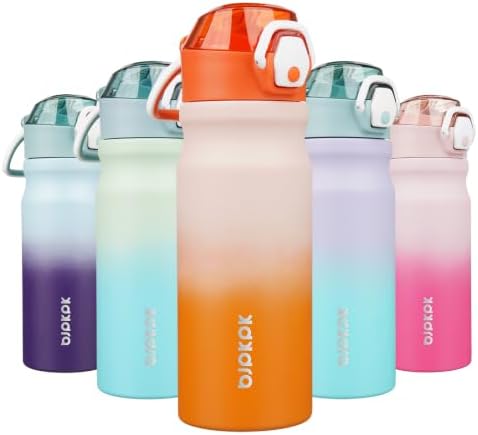 BJPKPK 18 oz Water Bottle with Straw & Handle, Insulated Stainless Flask by BJPKPK