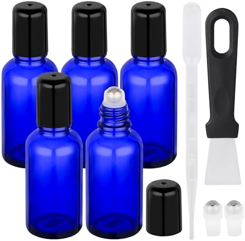 Segbeauty 1oz Glass Essential Oil Roller Bottles Rollerball Applicator, 5pcs 30ml Roll On Bottles, Refillable Anointing Oil Bottle, Blue Perfume Bottle Empty, Travel Size Containers for Oils Liquids by Segbeauty