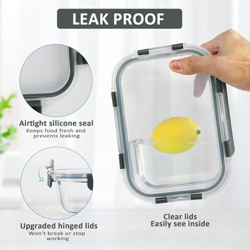15 Pack,13 oz 1.5 Cup Glass Meal Prep Containers with Lids