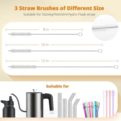 OUTXE 5 Pack Bottle Brush Set, 5-in-1 Multifunctional Water Bottle Cleaning Brush 2 Pack, with Nipple Brush, Detail Brush for Cup Lid Gap, 12" 10" 8" Straw Brush for Stanley Yeti - Image 4