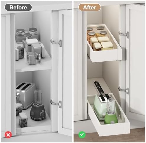 2Pc Pull out Cabinet Organizer,7"-11"W,17"-24"D,Expandable