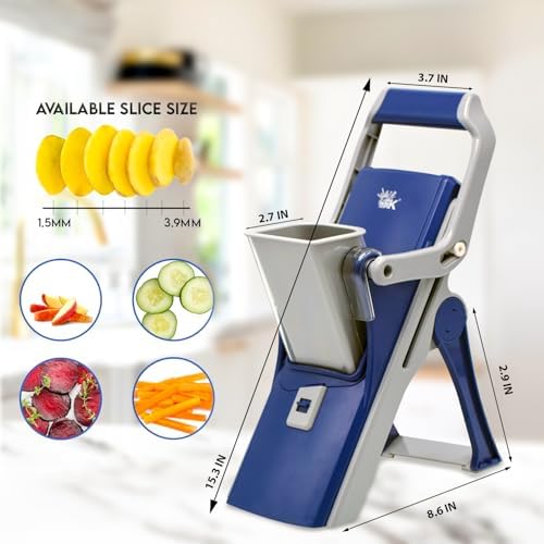F K FOREVERKITCHEN Versatile Vegetable Cutter - 15 Different Cuts | Adjustable Vegetable Chopper for Kitchen Use | Mandoline Slicer (Blue) - Image 6