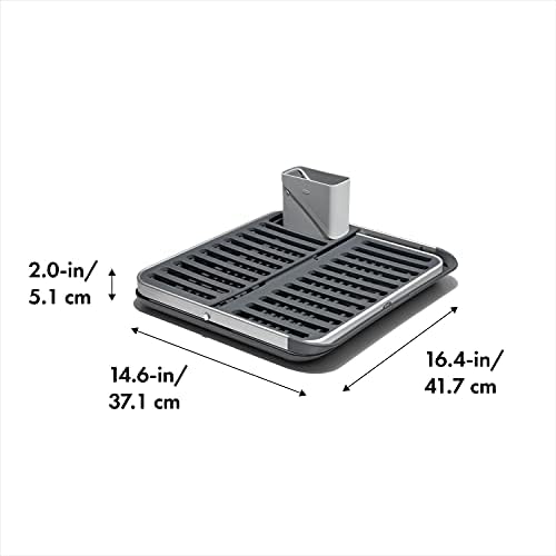 OXO Good Grips Aluminum Fold Flat Dish Drying Rack, 2-Tier, with Drainboard