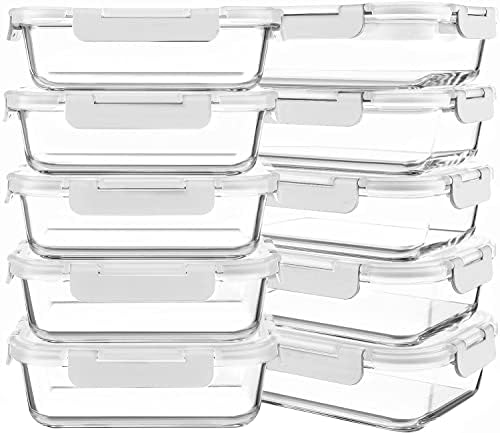 10 Packs 30 oz Glass Meal Prep Containers with Lids, White