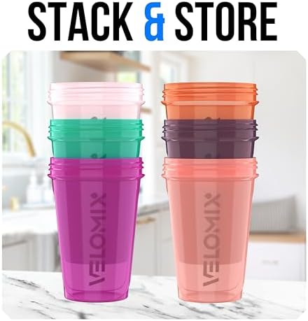 VELOMIX 6 Pack 20oz Shaker Cups for Protein Shakes, Rose Garden - Image 6