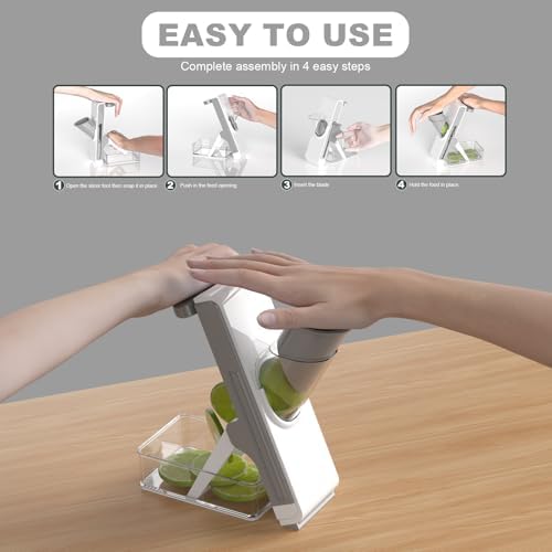 FEICO Upgrade Safe Mandoline Slicer potato slicer - Adjustable Mandoline Slicer food chopper, Fries Cutter, Kitchen Chopping Artifact, Gift (White-dark gray) - Image 4