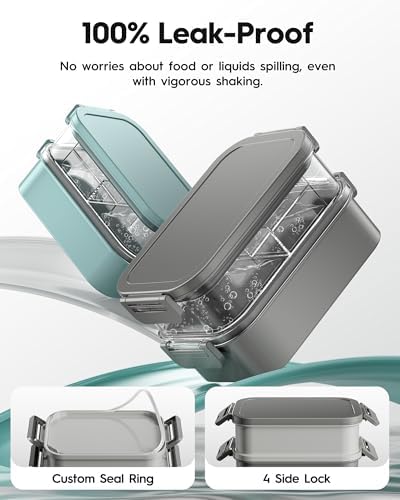 Adults Bento Box with Thermo Bag, 74oz Capacity 3 Stackable, Gray