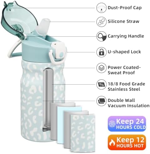 BJPKPK 14 oz Insulated Water Bottle, Straw, Handle, Stainless Steel Flask - Image 2