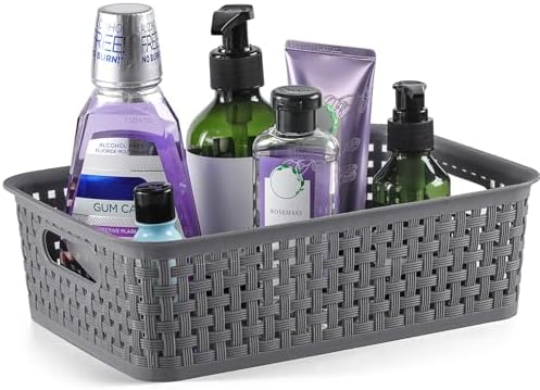 Plastic Storage Baskets - 8 Pack, Gray, Durable, Easy to Use, Flexible, Multi-Purpose, Ideal for Closets, Cabinets, Shelves, Countertops