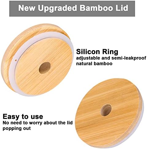 4 Pack Reusable Tea Cups, Glass Jars 24oz Wide Mouth Smoothie Cups with Bamboo Lids and Silver Straws, Drinking Glass Bubble Tea Cups for Iced Coffee Travel Bottle