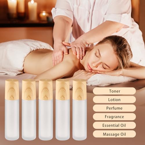20 Pack 10ml White Frosted Glass Roller Bottles with Wood Grain Caps Roll-On Containers for Skincare and Liquid Blends - Image 5