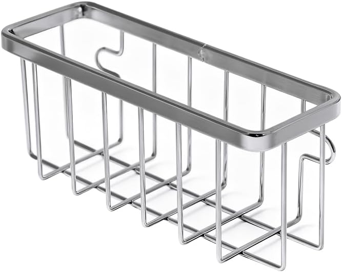 JANE'S CUTIE Kitchen Sink Sponge Holder, Kitchen Sink Sponge Rack, Sink Box, Dishwashing Soap Holder (Silver Gray)