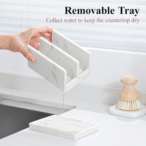 Kitchen Sponge Holder wtih Drain Tray, 2 Compartment, Gravel White