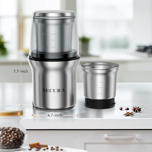 Secura Electric Coffee and Spice Grinder, 1 Removable Bowls, Stainless (Pack of 2) - Image 6