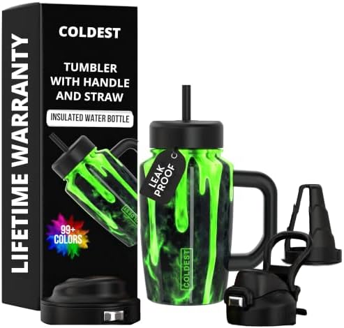 Coldest Tumbler with Handle & Coffee Lid - 100% Spill Proof Tumbler (3 Lids) - Stainless Steel Insulated Leakproof Tumblers for Women & Men - Cup Holder Friendly - 15 oz (Fallout) by Coldest