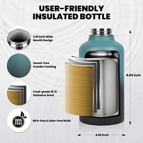 Insulated Water Bottle 64 oz, Triple Wall Vacuum Stainless Steel
