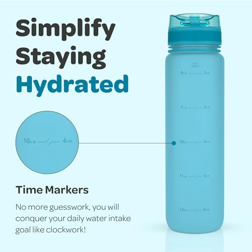 Motivational Water Bottle with Time Marker & Fruit Infuser 32 oz