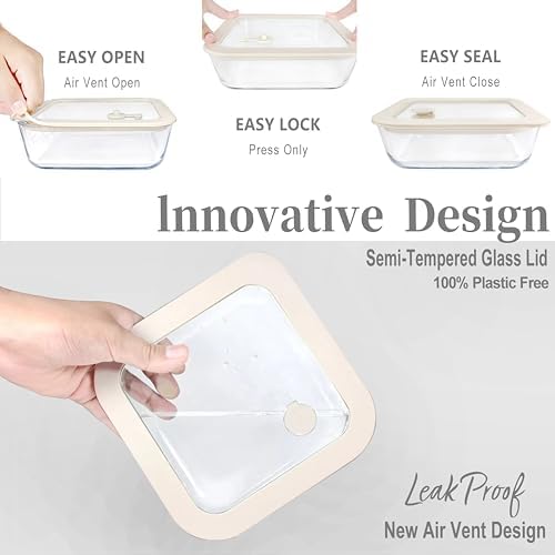 Glass Food Container Set with Glass Lid, 4 Pack, Food Storage Containers Set, Airtight, LeakProof, 100% Plastic Free, Meal Prep Containers (White Color)