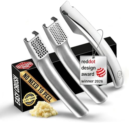 Gourmet Easy Garlic Press Lifetime Replace, No Need to Peel, Fine & Coarse by GourmetEasy