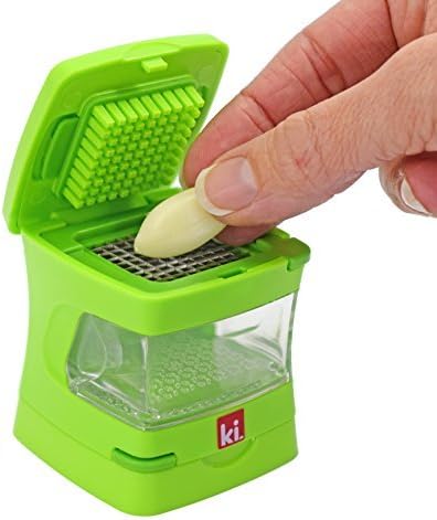 Garlic-A-Peel Garlic Press, Crusher, Cutter, Mincer, and Storage Container - Includes Silicone Garlic Peeler - Easy to Clean - Stainless Steel Blades – (Green), standard - Image 3